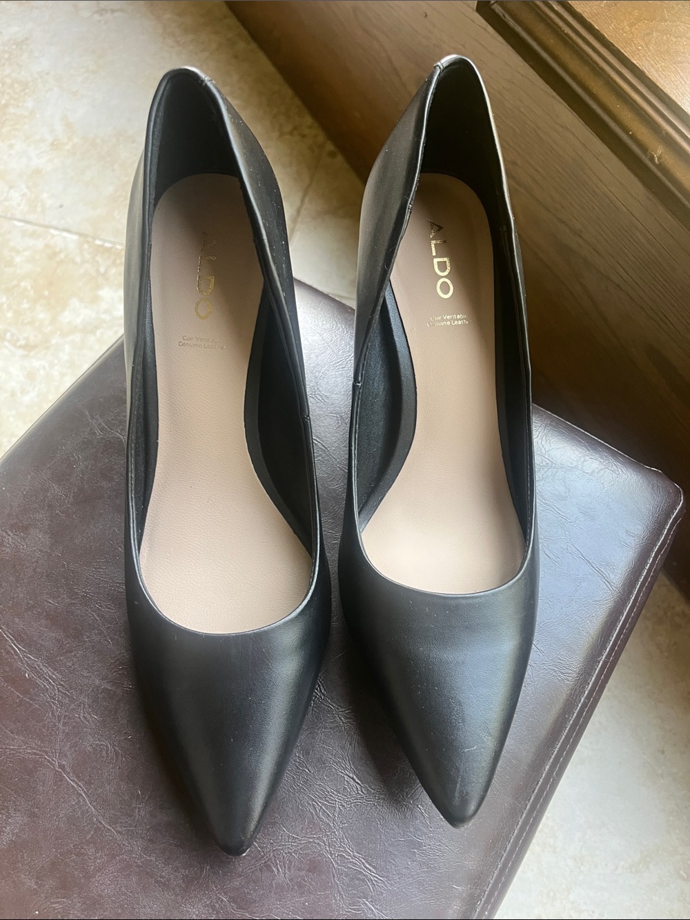 Aldo Flex Black Leather Pointed-Toe Pumps Size 8 - Picture 15 of 16